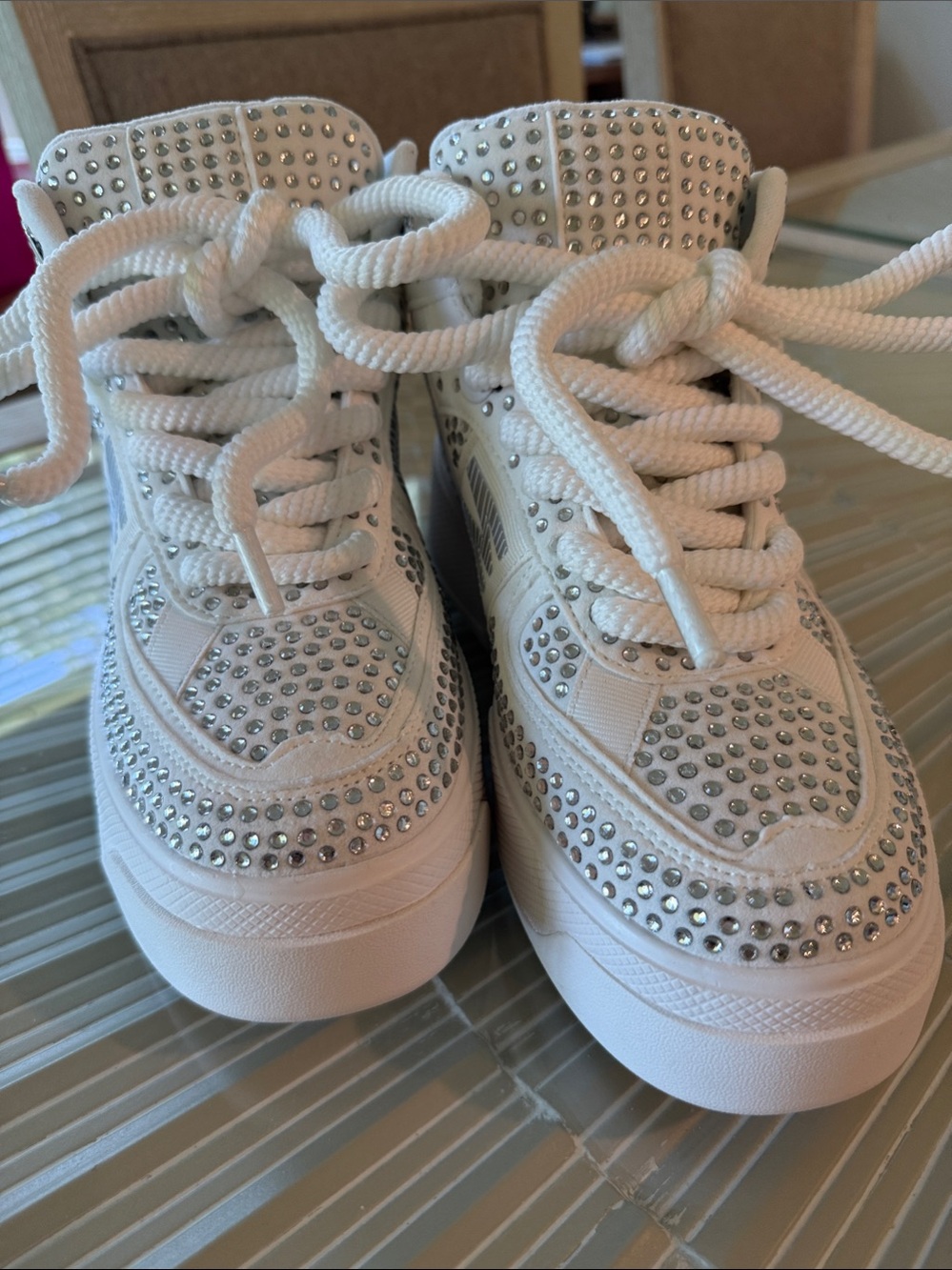 Olivia Miller White Rhinestone High-Top Sneakers